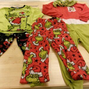 Set of Grinch Pajamas Fleece Lounge Pants Character Union Suit Onesie Kid XS 4/5